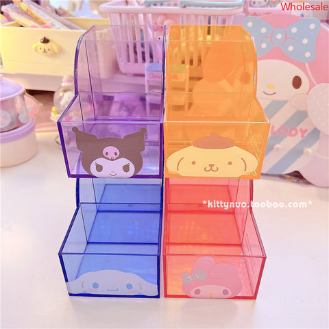 Sanrio Translucent Desktop Dormitory Storage Multi Grid Pen Holder Cosmetics Sorting Box