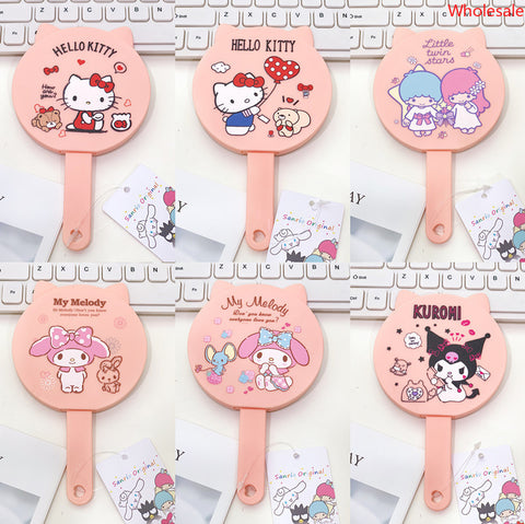 Sanrio Holding Make-up Mirror Student Girl Heart Small Portable Handle Mirror