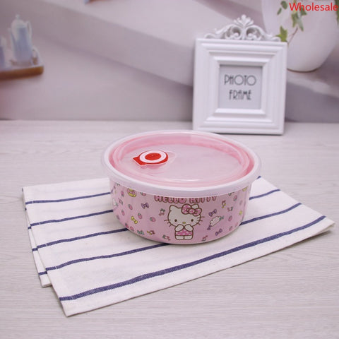 HK Imitation Porcelain Melamine Household Convenient Fresh-keeping Box, Environmentally Friendly Round Lunch Box, Bento Box, Fruit Bowl, Students with Lunch Box