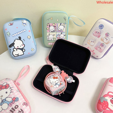 Cartoon Apple 14promax Charger Protection Case IPad Fast Charging Data Cable Spring Rope Storage Bag Set