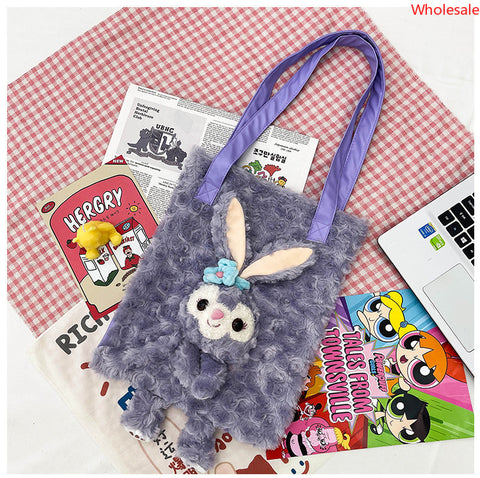 2023 Winter New Fashion Plush Cute Online Celebrity Portable Large-capacity Plush Shopping Bag Make-up Bag