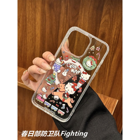 Cute Cartoon Japanese Korean Ins Style Christmas Elk Hellokitty Sanrio Hellokitty for Apple 15 PHONE CASE MAGNETIC STAND IPHONE 14 Promax 13/12 CASE 11