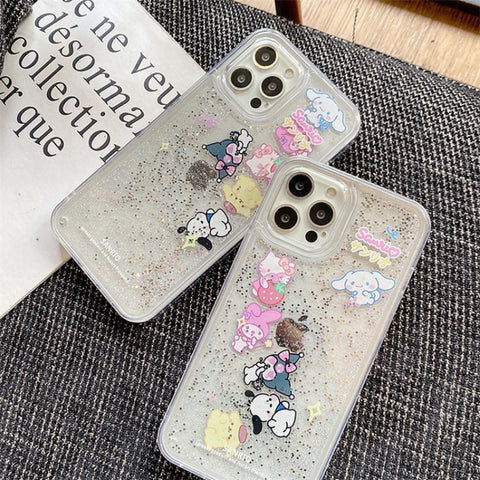 Japan and South Korea Transparent Quicksand Sanrio Full Body Protective Case For IPhone 11-15 Pro Max