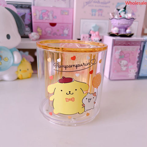 Girls' Heart Transparent Round Rotable Sanrio Penholder Makeup Brush Stationery Storage Bucket Large Capacity