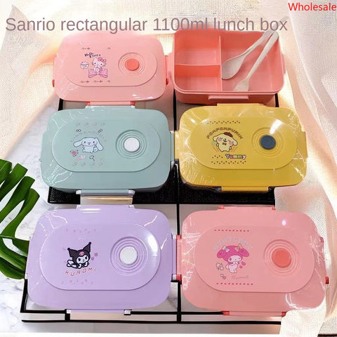 New Cartoon Sanrio Plastic Microwave Oven Three Compartment Student Lunch Box Office Worker Cute Fresh-keeping Box Bento Box