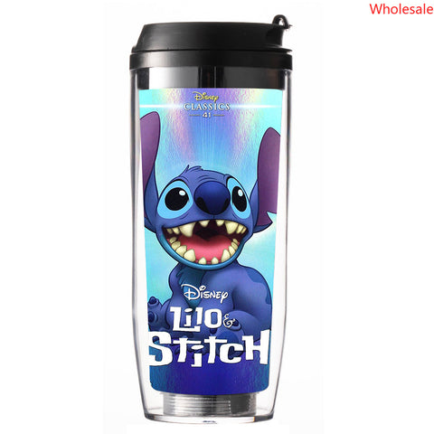 Stitchy Cup Amazon New Cartoon Cute Plastic Straw Cup Coffee Milk Tea Cup Insulated Water Cup