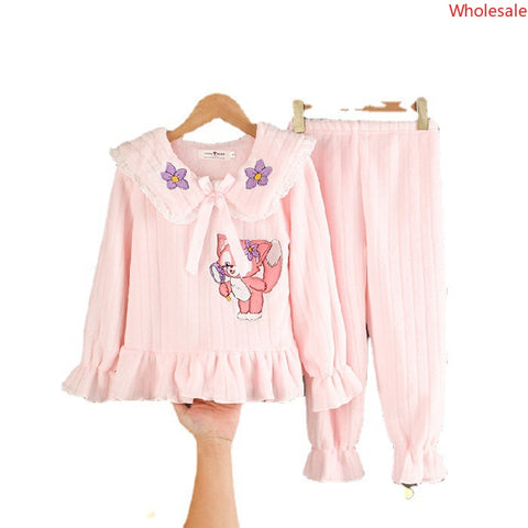 Autumn and Winter Children's Pajamas Coral Plush Warm Girls' Princess Style Thickened Flannel Home Fur Set