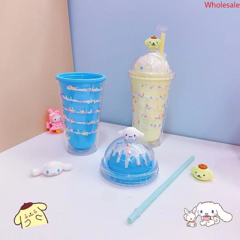 Summer Sanrio Straw Cup Ice Cream Big Eared Dog Silicone Candy Cup Meredith Kuromi Doll Drinking Cup