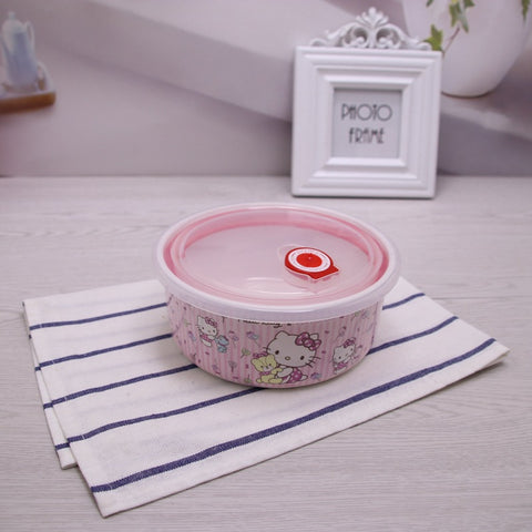 HK Imitation Porcelain Melamine Household Convenient Fresh-keeping Box, Environmentally Friendly Round Lunch Box, Bento Box, Fruit Bowl, Students with Lunch Box