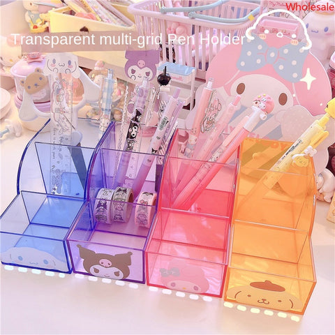 Sanrio Translucent Desktop Dormitory Storage Multi Grid Pen Holder Cosmetics Sorting Box