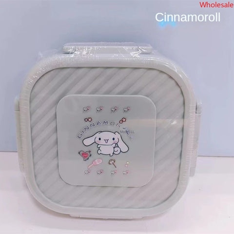 Cute Sanrio plastic bento box can be placed in microwave oven children's school lunch box, three-compartment lunch box, fresh-keeping box