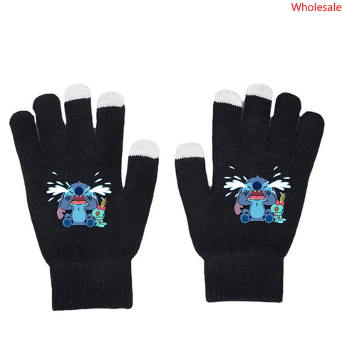 Stitchy Gloves Star Baby Autumn/Winter Warm Touch Screen Gloves Solid Print Black Knitted Gloves