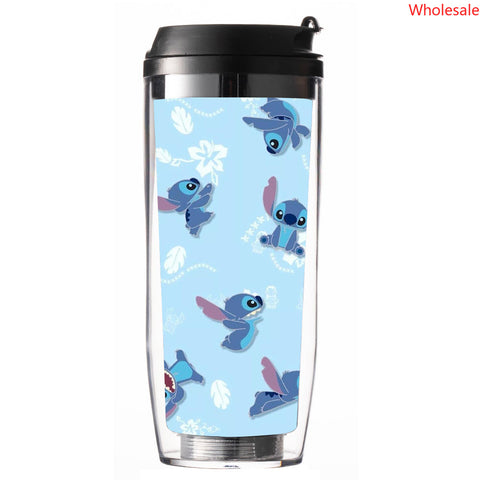 Stitchy Cup Amazon New Cartoon Cute Plastic Straw Cup Coffee Milk Tea Cup Insulated Water Cup