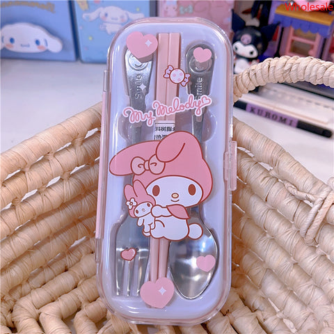 Sanrio portable children's student stainless steel chopsticks fork chopsticks set tableware set box