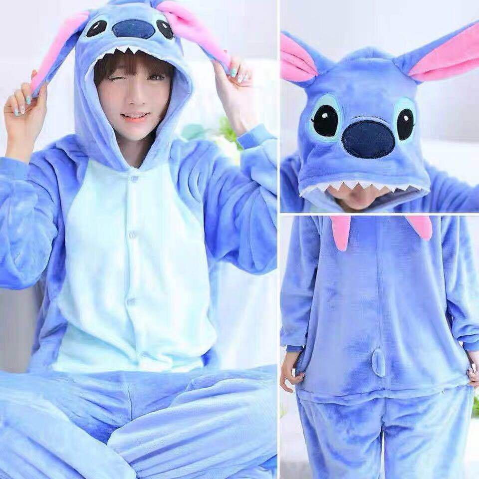 Flannel Jumpsuit Pink Stitch Cartoon Pajamas