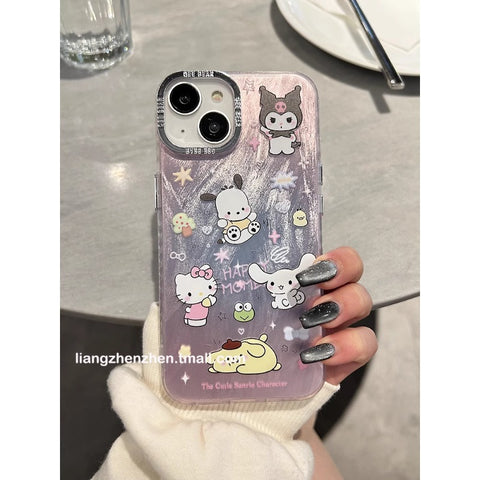 Pink Advanced Feather GauzCute Sanrio iPhone Case Full Body Protective Case For IPhone 11-15 Pro Max