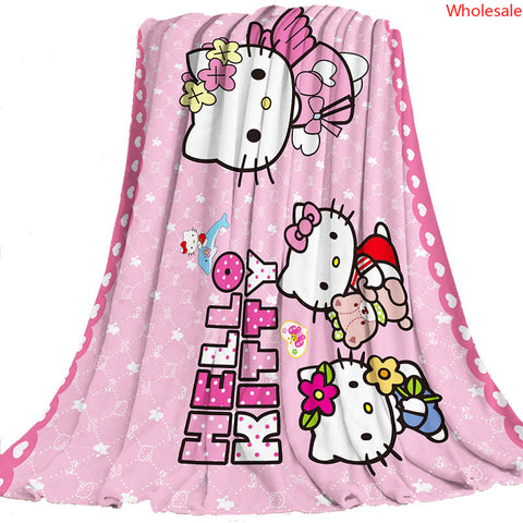 HK Cat Patterned Flannel Blanket with Air Conditioning Cover Blanket, Summer Nap Blanket