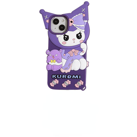 Sanrio 3D Silicone Stereoscopic Kuromi iPhone Cases Suitable for iPhone 11-14 Pro Max