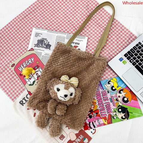 2023 Autumn/Winter Mom with Baby Plush Women's Bag Shoulder Bag Handheld Shopping Bag Large Capacity Cartoon Girl Bag