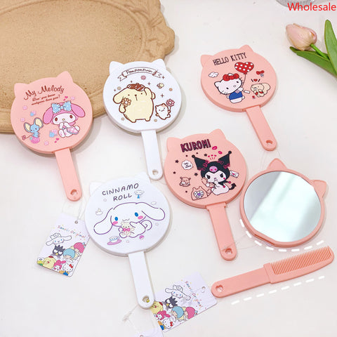 Sanrio Holding Make-up Mirror Student Girl Heart Small Portable Handle Mirror