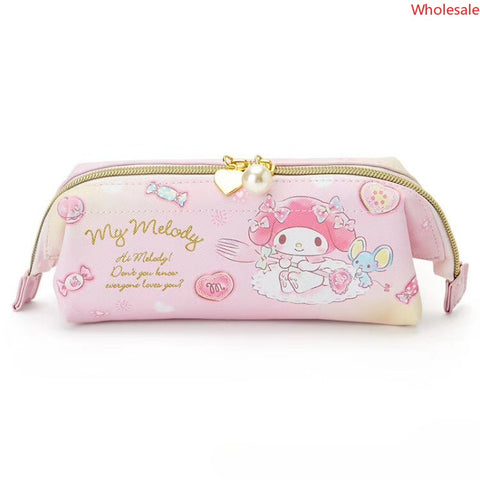 Sanrio Student Stationery Storage Bag PU Leather Cosmetic Bag Pearl Zipper Head Storage Bag