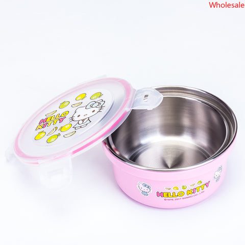 Children's Dinner Plate Stainless Steel Round Lunch Box Set Student Portable Lunch Box