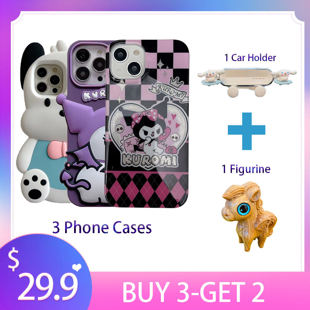 3 x Full Body Screen Phone Case 3 phone cases + 1 car holder + 1 figurine