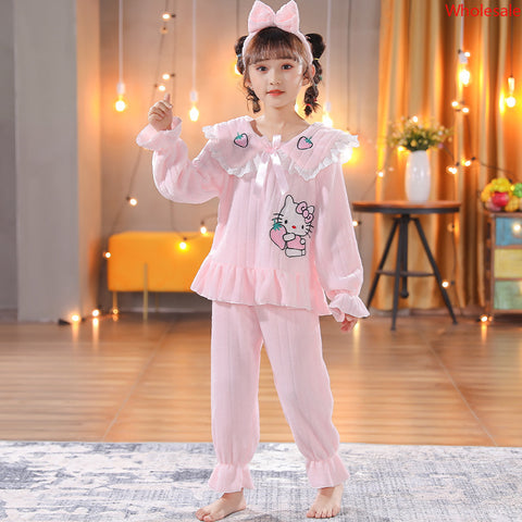 Autumn and Winter Children's Pajamas Coral Plush Warm Girls' Princess Style Thickened Flannel Home Fur Set