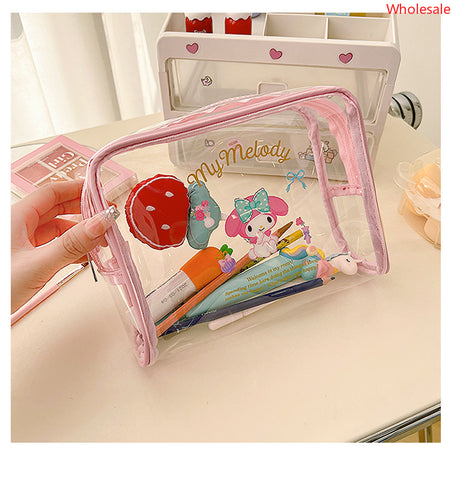 Sanrio Stationery Cosmetic Storage Bag, cute and sweet, hand in hand, bag zipper, large capacity makeup