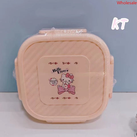 Cute Sanrio plastic bento box can be placed in microwave oven children's school lunch box, three-compartment lunch box, fresh-keeping box