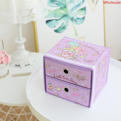 Sanrio Desktop Storage Box Folding Drawer Double Layer Fabric Jewelry Storage Box Portable Student