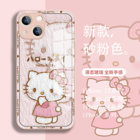 Oil Painting KT Cat Kuromi Cute Sanrio iPhone Case Full Body Protective Case For IPhone 11-15 Pro Max