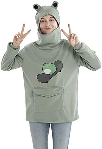 Frog Hoodie Teen Girls Cute Oversized Graphic Hoodies Women Sweatshirt Cosplay Costume Pullover Tops