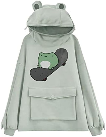 Frog Hoodie Teen Girls Cute Oversized Graphic Hoodies Women Sweatshirt Cosplay Costume Pullover Tops