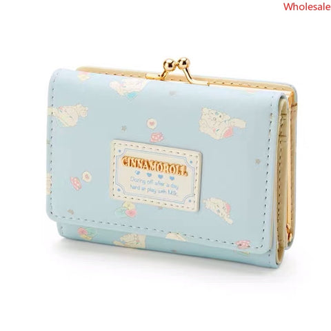 Sanrio Square Small Square Bag Blue Single Magnetic Button Letter Korean Fashion 3D Short Wallet