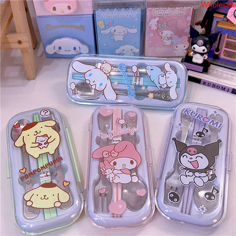 Sanrio portable children's student stainless steel chopsticks fork chopsticks set tableware set box