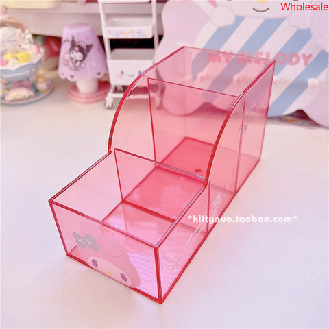 Sanrio Translucent Desktop Dormitory Storage Multi Grid Pen Holder Cosmetics Sorting Box