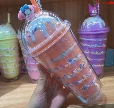 Summer Sanrio Straw Cup Ice Cream Big Eared Dog Silicone Candy Cup Meredith Kuromi Doll Drinking Cup