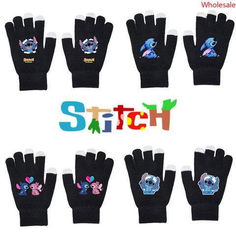 Stitchy Gloves Star Baby Autumn/Winter Warm Touch Screen Gloves Solid Print Black Knitted Gloves