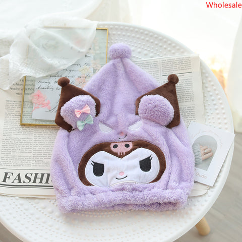 Sanrio Water Absorbent Quick Drying Hair Cap Girl Thickened Headband Wrapped Hair Bath Cap Coral Plush Hair Wipe Dry Hair Cap