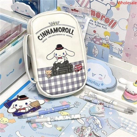 Sanrio Cinnamoroll Pencil Case Leather Student Pencil Pencil Case Large Capacity Makeup Storage