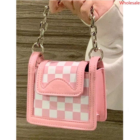 Cinnamoroll Niche Design with Crocodile Pattern Mini Chain Checkerboard Pattern Portable Small Square Bag Fashion One Shoulder Diagonal Cross Bag