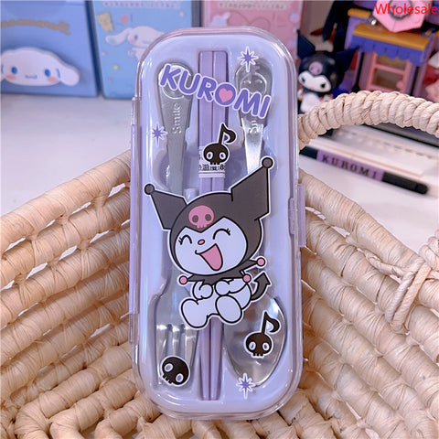 Sanrio portable children's student stainless steel chopsticks fork chopsticks set tableware set box