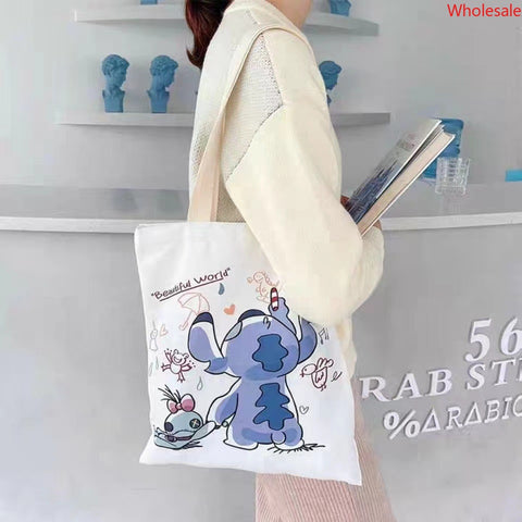 Stitchy Cartoon Canvas Bag Female Canvas Bag Student Bag Shoulder Bag Large Capacity Hand Carry