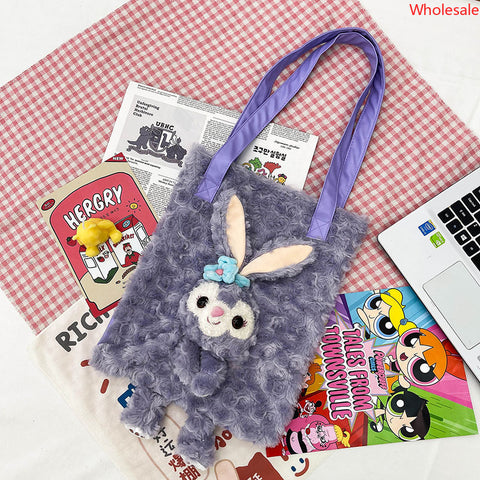 Cute Cartoon New Fashion Plush Cute Cute Handheld Large Capacity Plush Shopping Bag Make-up School Bag