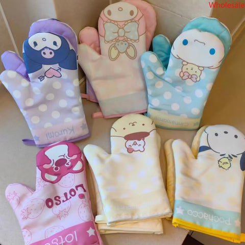 Cartoon Cute Microwave Oven Insulation Gloves Thickened Kitchen Heat Resistant Gloves, High Temperature Resistant Pair