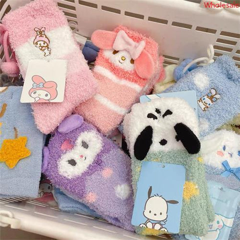 Autumn and Winter Coral Plush Socks Children's Cartoon Cute Warm Sleep Floor Socks Thickened Home Tubing Socks