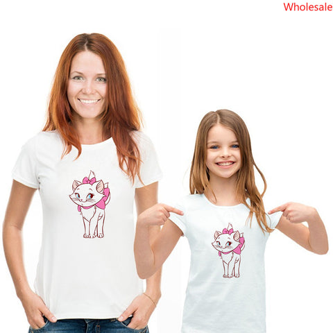 Round Neck Loose Parent-child T-shirt Mary Cat