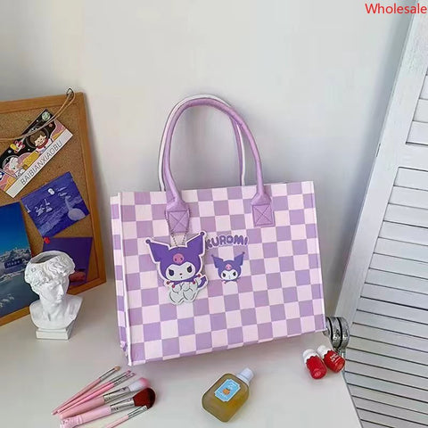 Sanrio Cute Cartoon Plaid Versatile Felt Bag Student Baoma Commuter Tote Bag