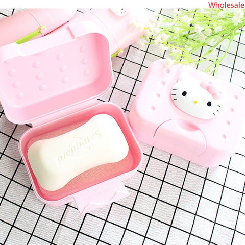 Kitty Soap Box Cartoon Cute Personality Soap Box Travel with Cover Seal Soap Dish Household with Buckle Wash Face